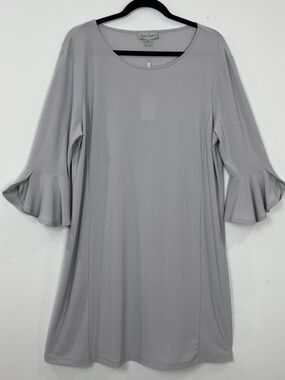 Charlie Paige Gray Shift Dress XL Bell Sleeve A-Line Tunic Minimalist Casual